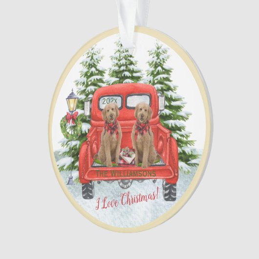 Cute Goldenles  Red Truck Ornament (voorkant)
