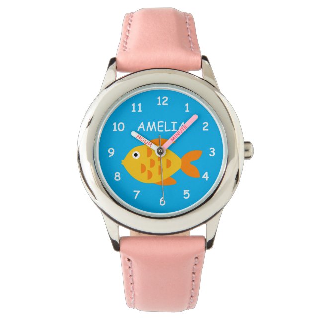 Cute goldfish kind watch gift met eigen naam horloge (Voorkant)