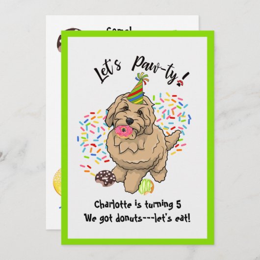 Cute Goldodenle Dog Birthday Party Invitation Kaart (Voorkant / Achterkant)