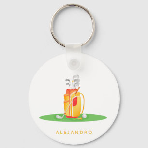 Cute Golf Ball Equipment Illustration Golfers Name Sleutelhanger