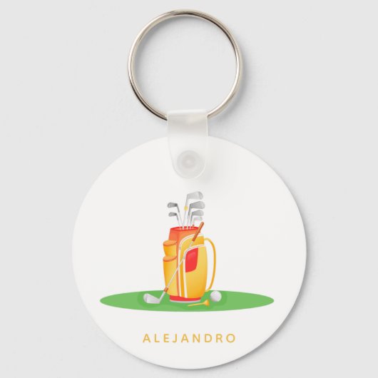 Cute Golf Ball Equipment Illustration Golfers Name Sleutelhanger (Voorkant)