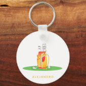 Cute Golf Ball Equipment Illustration Golfers Name Sleutelhanger (Voorkant)