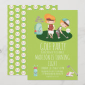 Cute Golf Birthday Party Boy Girl Green Invitation Kaart (Voorkant / Achterkant)
