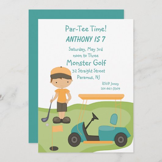 Cute Golf Boys Party Invitation Kaart (Voorkant / Achterkant)