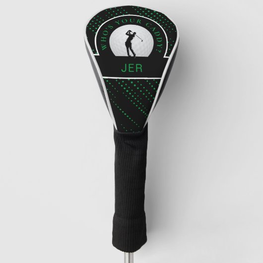 Cute Golf Caddy Quote Custom Monogram Black Green Golfheadcover (Voorkant)