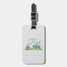 Cute Golf Cart Blue Waterverf Monogram