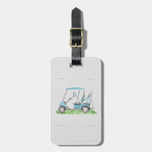 Cute Golf Cart Blue Waterverf Monogram Bagagelabel (Voorkant verticaal)