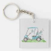 Cute Golf Cart Blue Waterverf Monogram Sleutelhanger (voorkant)