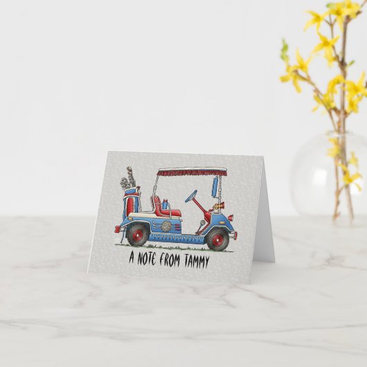 Cute Golf Cart Kaart (Gele Bloem)