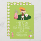 Cute Golf Girl's Birthday Party Kaart (Voorkant / Achterkant)
