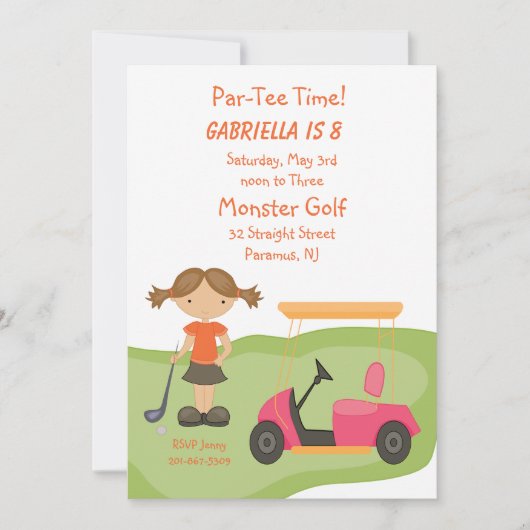 Cute Golf Girls Party Invitation Kaart (Voorkant)