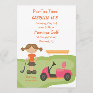 Cute Golf Girls Party Invitation Kaart