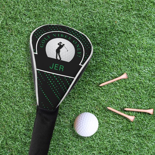 Cute Golf Vibes Quote Custom Monogram Black Green Golfheadcover