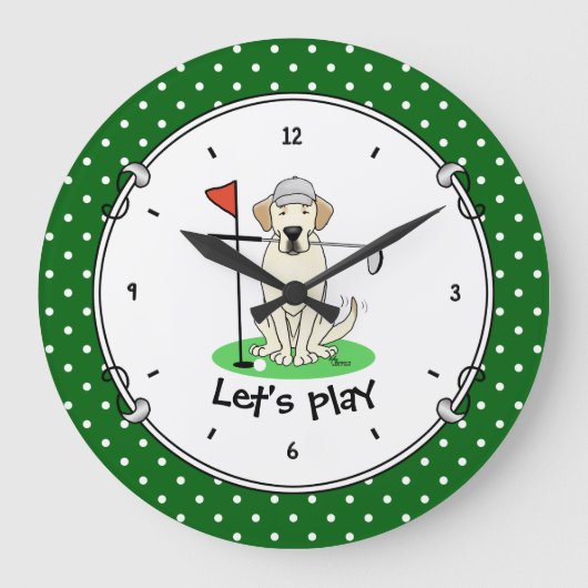 Cute Golf Yellow Labrador Retriever Dog Grote Klok (Voorkant)