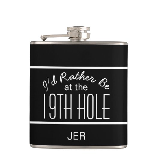 Cute Golfer 19th Hole Monogrammed Initialen Black Heupfles (Voorkant)