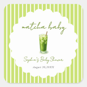 Cute Golvende Matcha Baby Groene Baby Shower Favor Vierkante Sticker