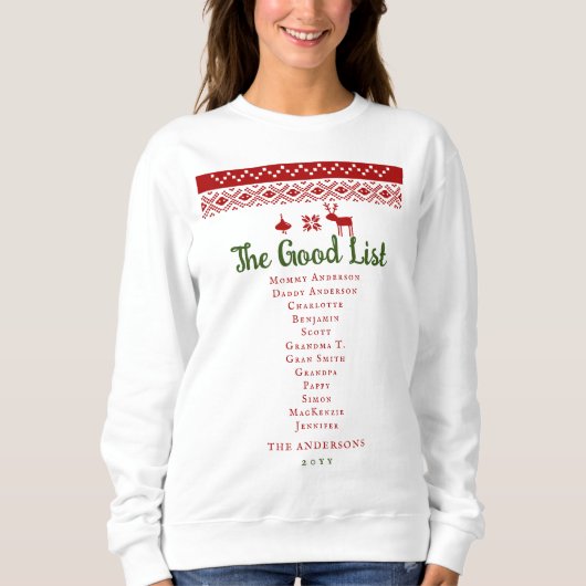 Cute Good List kerstSweater Red Nordic Family Trui (Voorkant)