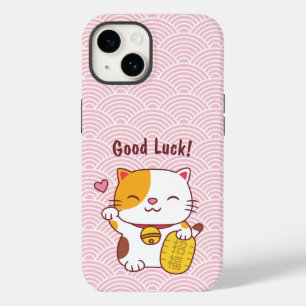 Cute Good Luck Kat Japanse Maneki Neko Roze Case-Mate iPhone 14 Hoesje