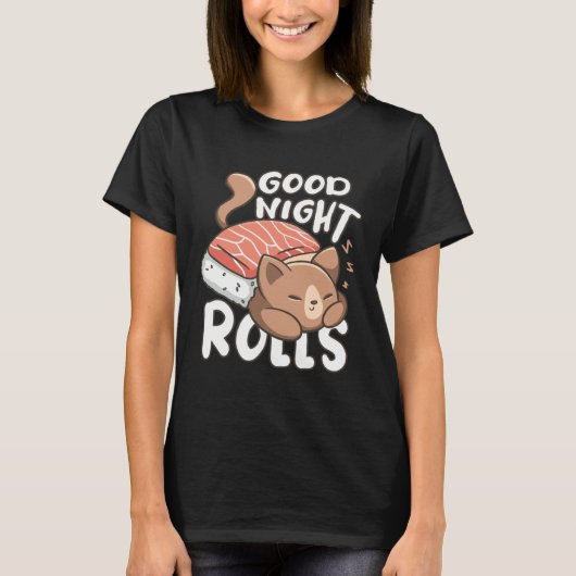 Cute Good Night Kat Sushi Pyjama's T-shirt (Voorkant)