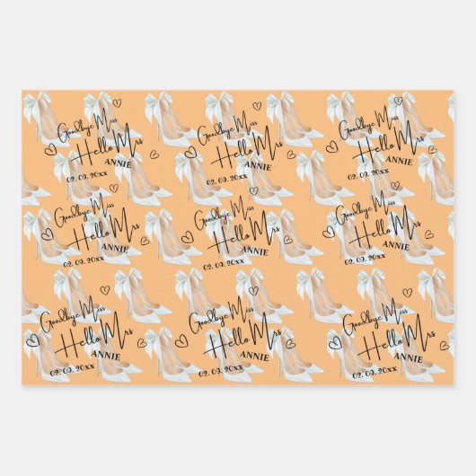 Cute Goodbye Miss Hallo Mrs Vrijgezellenfeest Inpakpapier Vel (Voorkant 3)