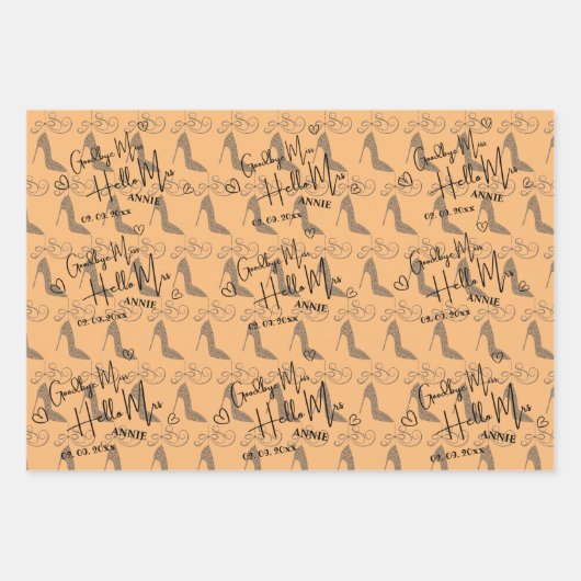 Cute Goodbye Miss Hallo Mrs Vrijgezellenfeest Inpakpapier Vel (Voorkant)