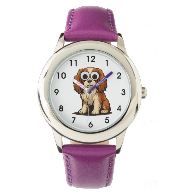 Cute Googly-Oog Puppies Illustratie Horloge (Voorkant)