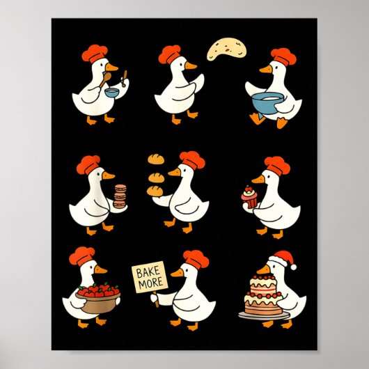 Cute Goose Baking Funny Baker Goose Chef Pastry Ba Poster (Voorkant)