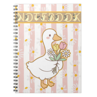 Cute Goose Floral Pink Spiral Notebook Notitieboek