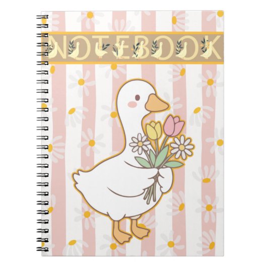 Cute Goose Floral Pink Spiral Notebook Notitieboek (Voorkant)