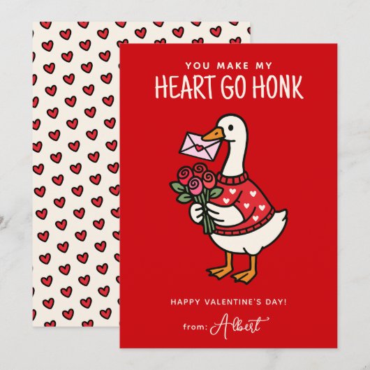 Cute Goose Kids Classroom Valentines Day Notitiekaartje (Voorkant / Achterkant)
