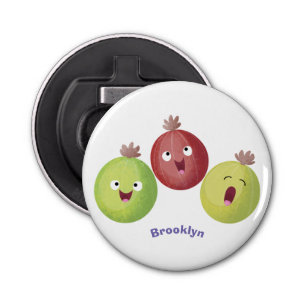 Cute gooseberry trio zingende cartoon button flesopener