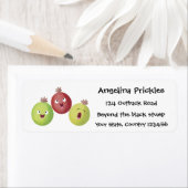 Cute gooseberry trio zingende cartoon etiket (Insitu)