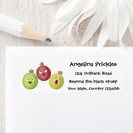 Cute gooseberry trio zingende cartoon etiket (Insitu)