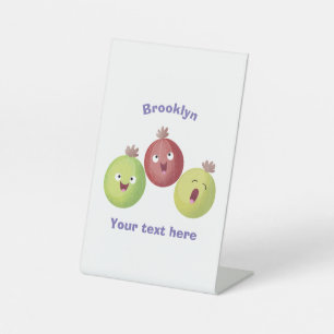 Cute gooseberry trio zingende cartoon reclamebord met voetstuk