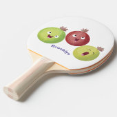 Cute gooseberry trio zingende cartoon tafeltennisbatje (Voorkant Gekanteld)