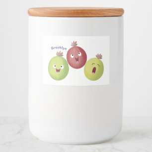 Cute gooseberry trio zingende cartoon voedselcontainer etiket
