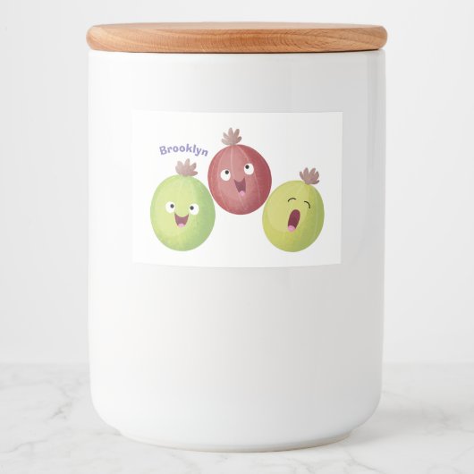Cute gooseberry trio zingende cartoon voedselcontainer etiket (Voorkant)