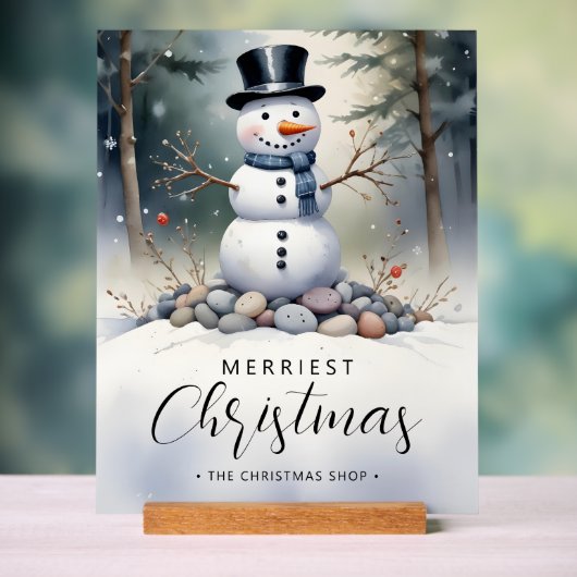 Cute Gorgeous Snowman Frosted Landscape Forest Acryl Bord (Neutraal)