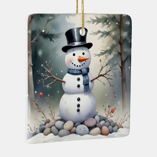 Cute Gorgeous Snowman Frosted Landscape Forest Keramisch Ornament (Rechts)