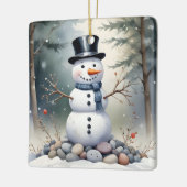 Cute Gorgeous Snowman Frosted Landscape Forest Keramisch Ornament (Links)
