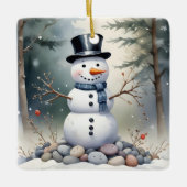 Cute Gorgeous Snowman Frosted Landscape Forest Keramisch Ornament (Voorkant)