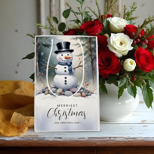 Cute Gorgeous Snowman Frosted Landscape Forest Medium Cadeauzakje