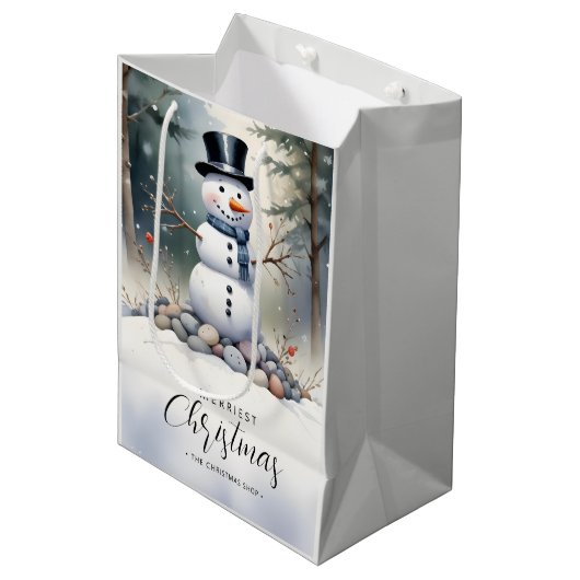 Cute Gorgeous Snowman Frosted Landscape Forest Medium Cadeauzakje (Voorkant Gekanteld)