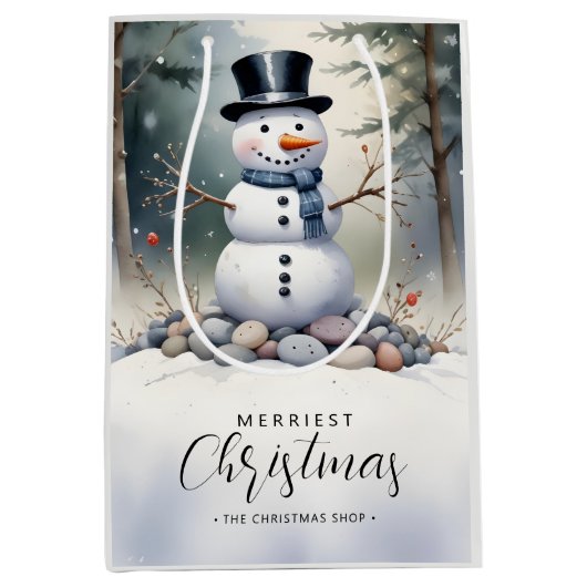 Cute Gorgeous Snowman Frosted Landscape Forest Medium Cadeauzakje (Voorkant)