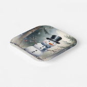 Cute Gorgeous Snowman Frosted Landscape Forest Papieren Bordje (Gebogen)