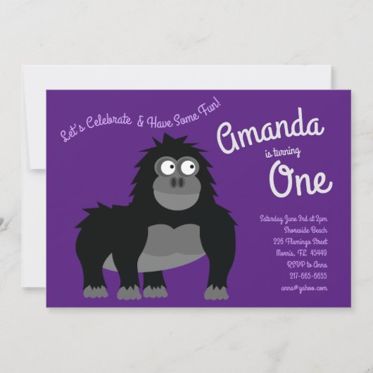 Cute Gorilla Ape Kind 1st Birthday Party Invitatio Kaart (Voorkant)