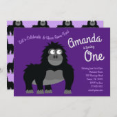 Cute Gorilla Ape Kind 1st Birthday Party Invitatio Kaart (Voorkant / Achterkant)