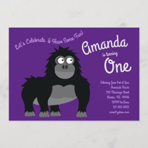 Cute Gorilla Ape Kind 1st Birthday Party Invitatio Kaart