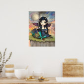 Cute Gothic Big-Eye Fairy and Dragon Fantasy Art Poster (Keuken)