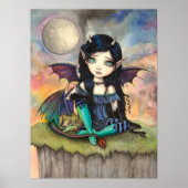 Cute Gothic Big-Eye Fairy and Dragon Fantasy Art Poster (Voorkant)